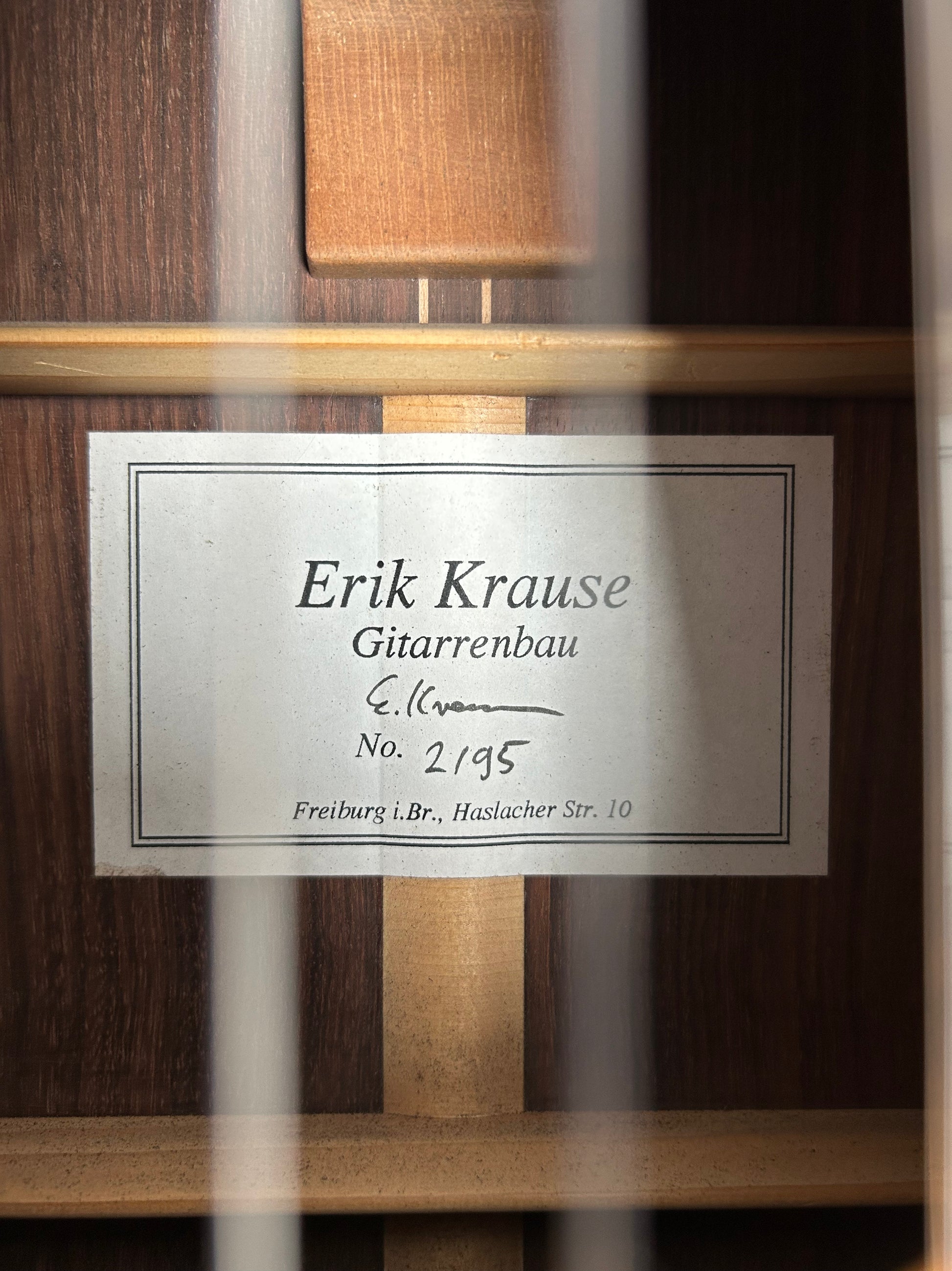 Erik Krause 1995 Langhals-Gitarre Etikett