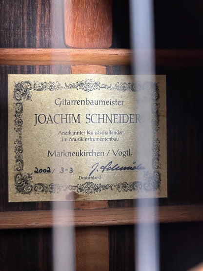 Joachim Schneider 2002 Meistergitarre Etikett